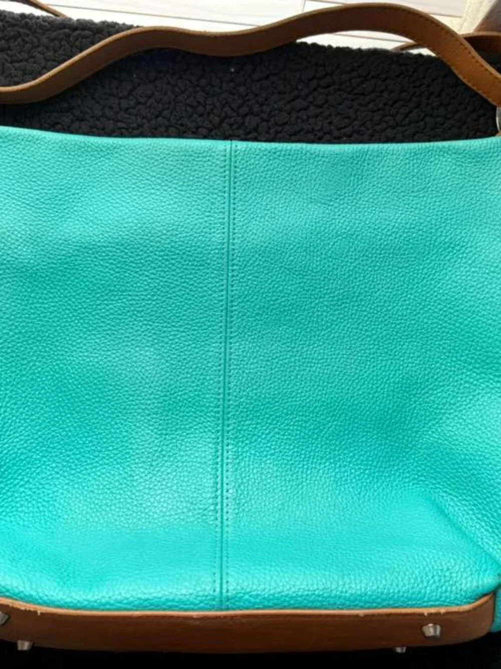 Valentina Turquoise Pebbled Leather Hobo with Brown Strap